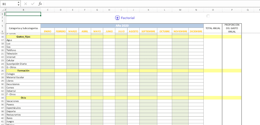 Formato Control De Los Gastos En Excel Factorial